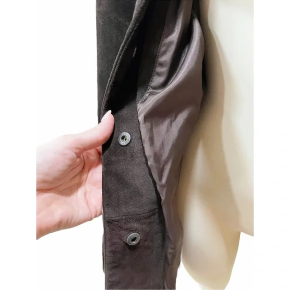 Vintage Banana Republic Women Large Brown Genuine Suede Leather Coat Jacket - Picture 3 of 16